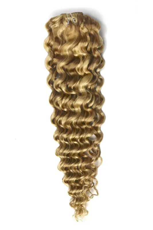 Curly Full Head Remy Clip in Human Hair Extensions - Peaches & Cream (#27/613) sold by Cliphair