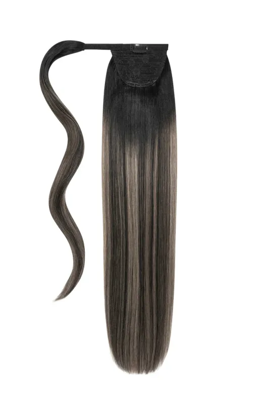 Silver Shadow Balayage Straight Up Wrap Around Ponytail Extension sold by Cliphair