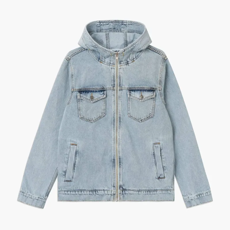 Hooded Denim Jacket Light Blue sold by Coutie