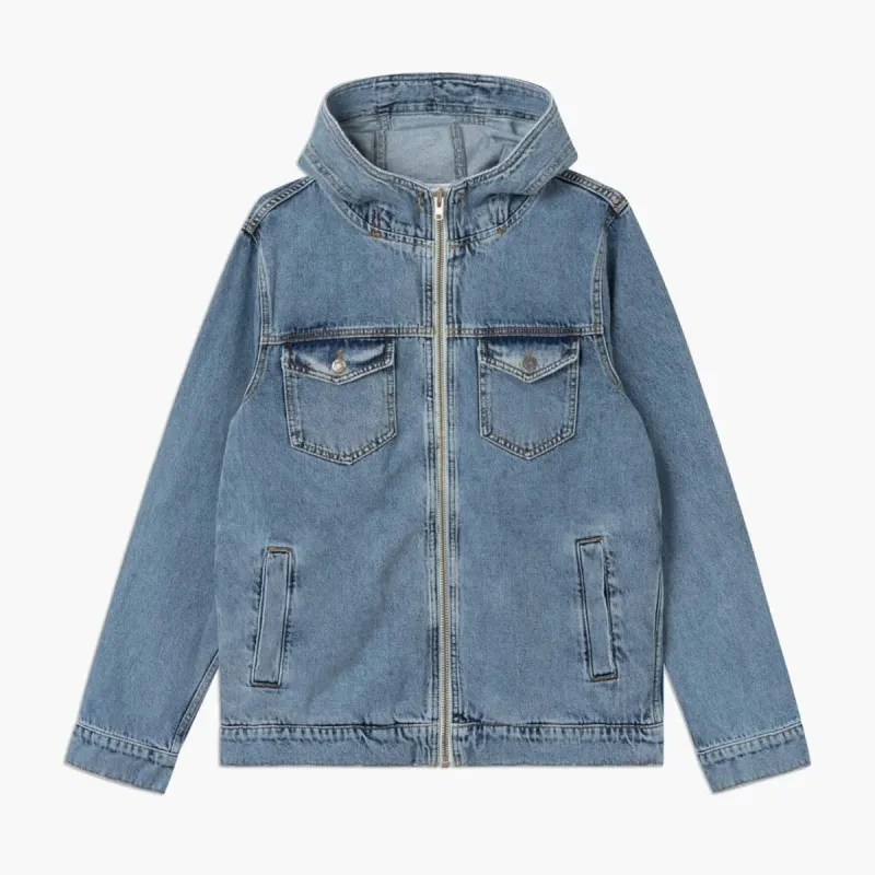 Hooded Denim Jacket Dark Blue sold by Coutie
