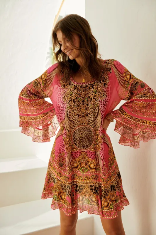 PINK LEOPARD FRILL DRESS sold by Czarina