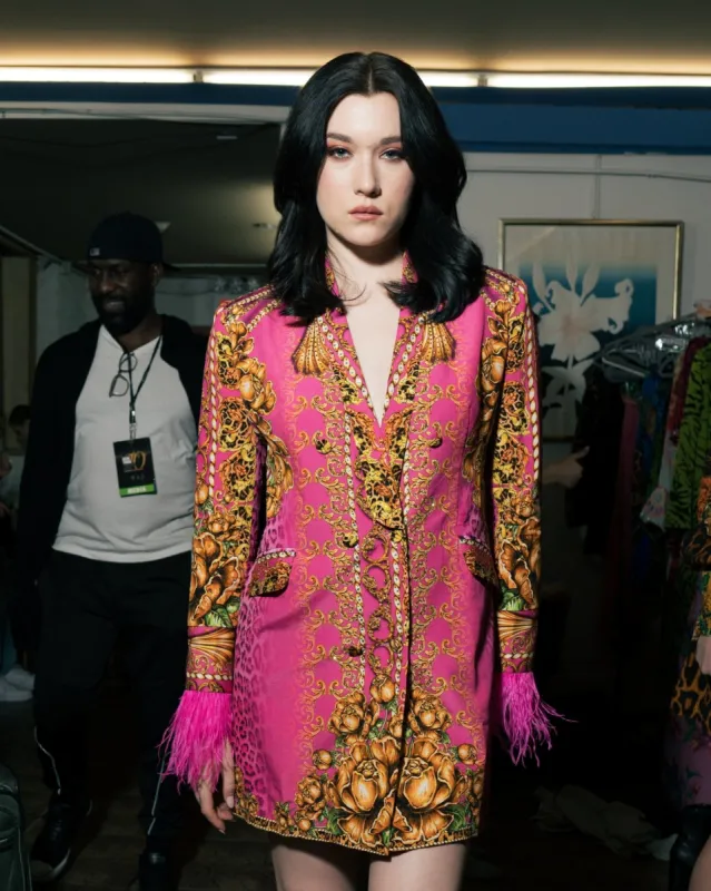 PINK LEOPARD BLAZER DRESS W FUR sold by Czarina