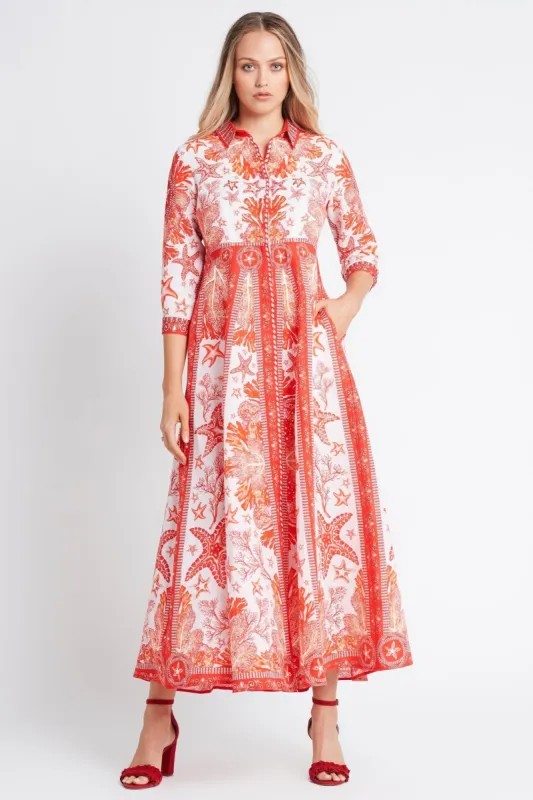 RED CORAL LINEN DRESS sold by Czarina