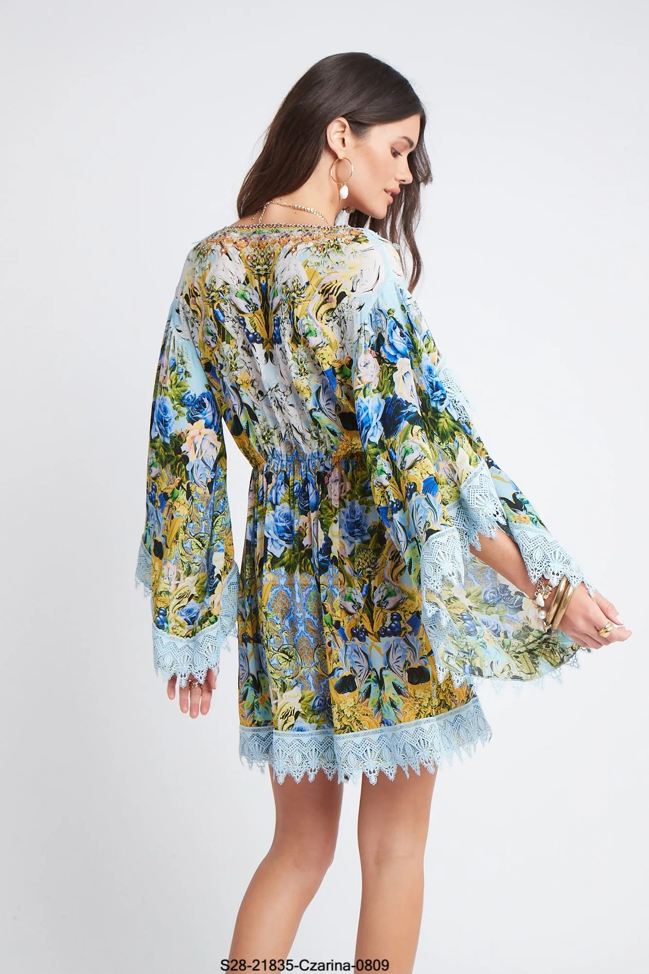 SUMMER BLUES SHORT WRAP DRESS W LACE sold by Czarina product image thumbnail 3