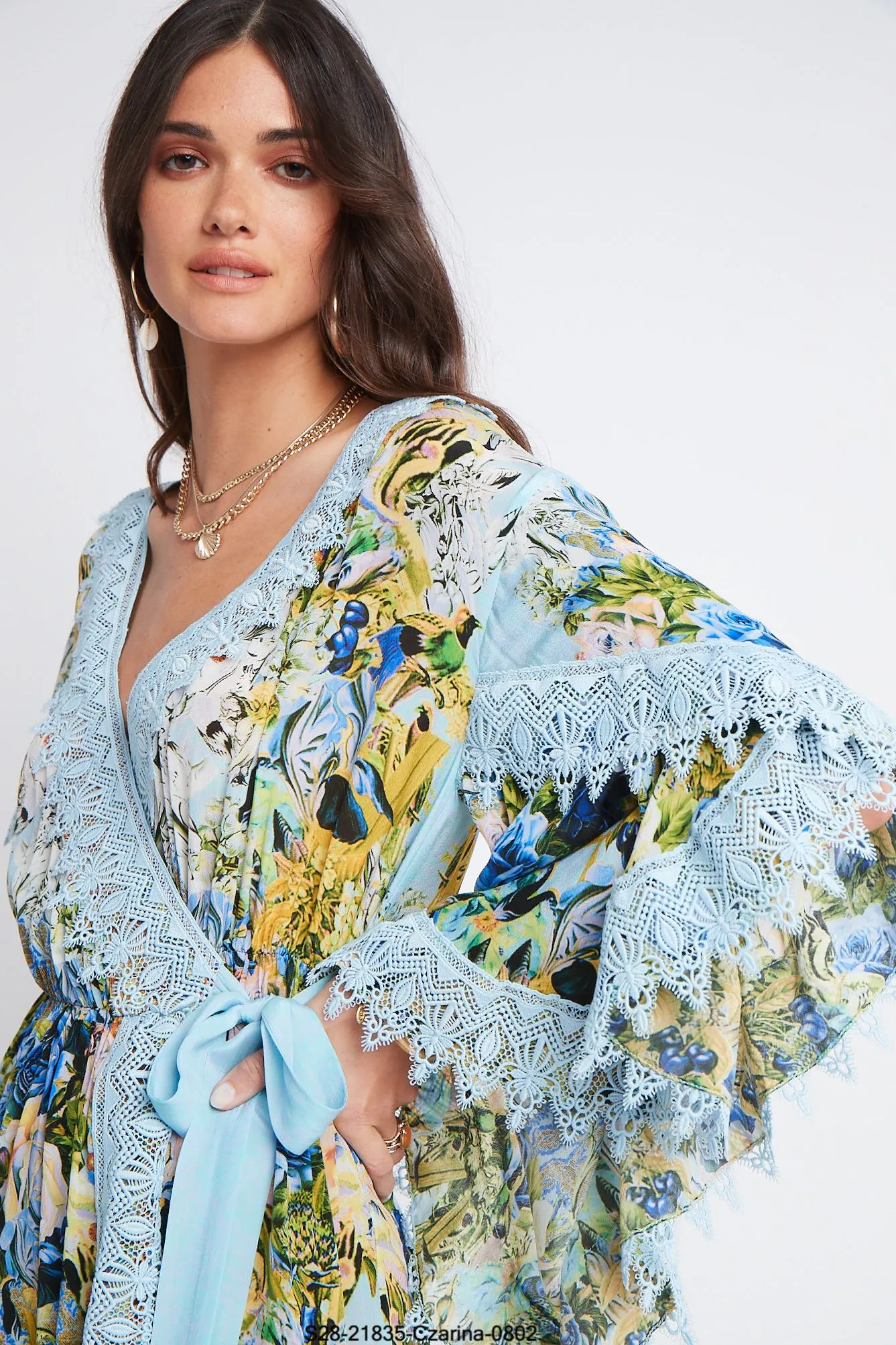 SUMMER BLUES SHORT WRAP DRESS W LACE sold by Czarina product image thumbnail 2