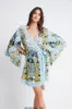 SUMMER BLUES SHORT WRAP DRESS W LACE sold by Czarina