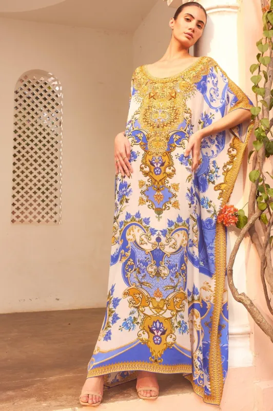 SANTORINI SUNRISE ROUND NECK LONG KAFTAN sold by Czarina