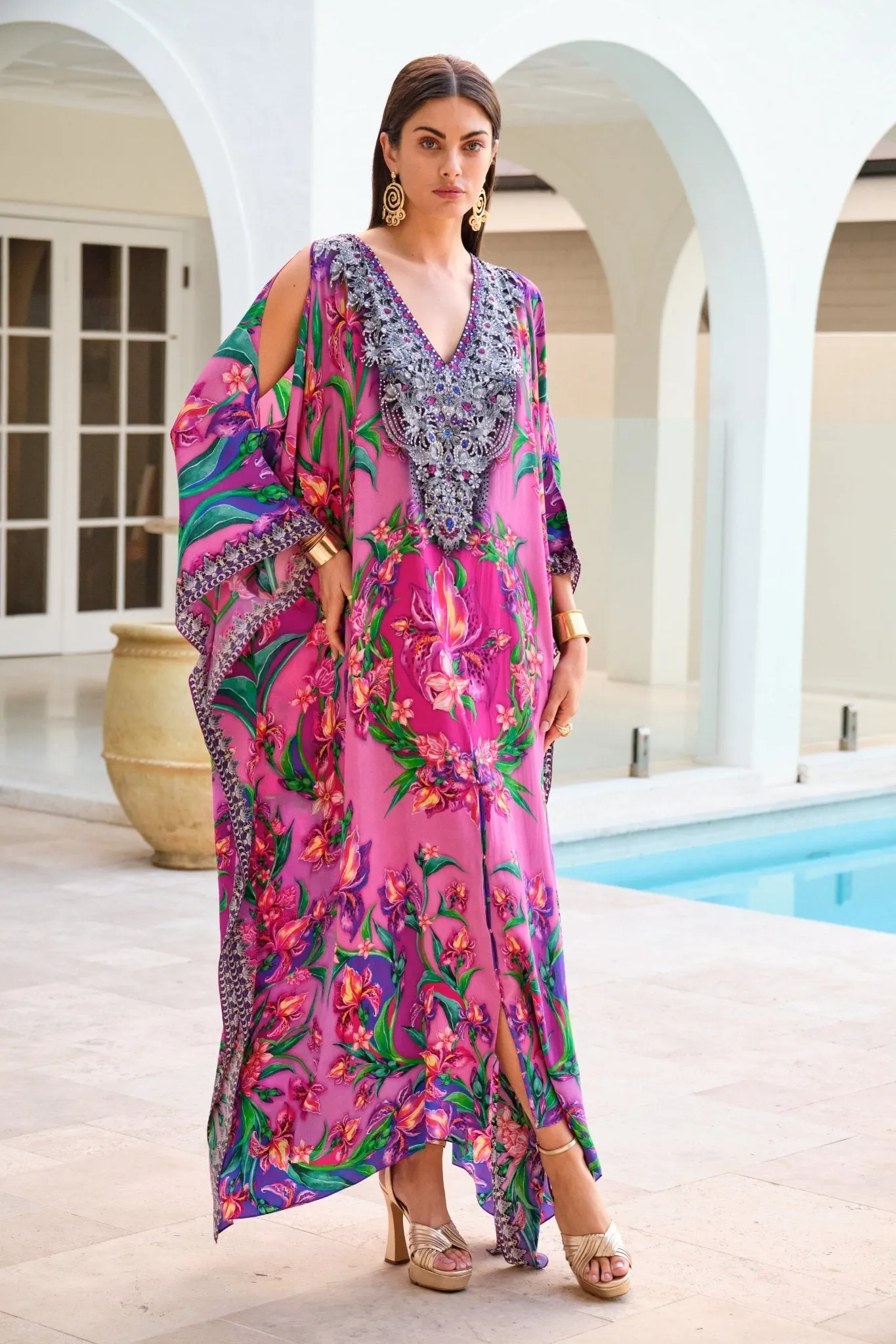 PINK RADIANCE BIG WIDTH SILK KAFTAN sold by Czarina