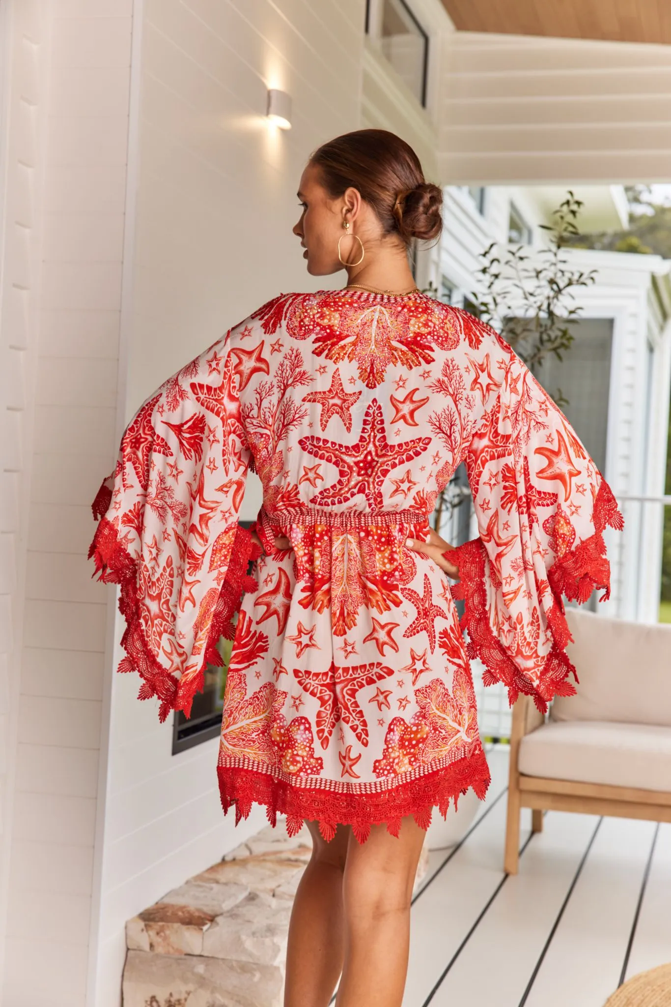 RED CORAL SHORT WRAP DRESS W LACE sold by Czarina product image thumbnail 5