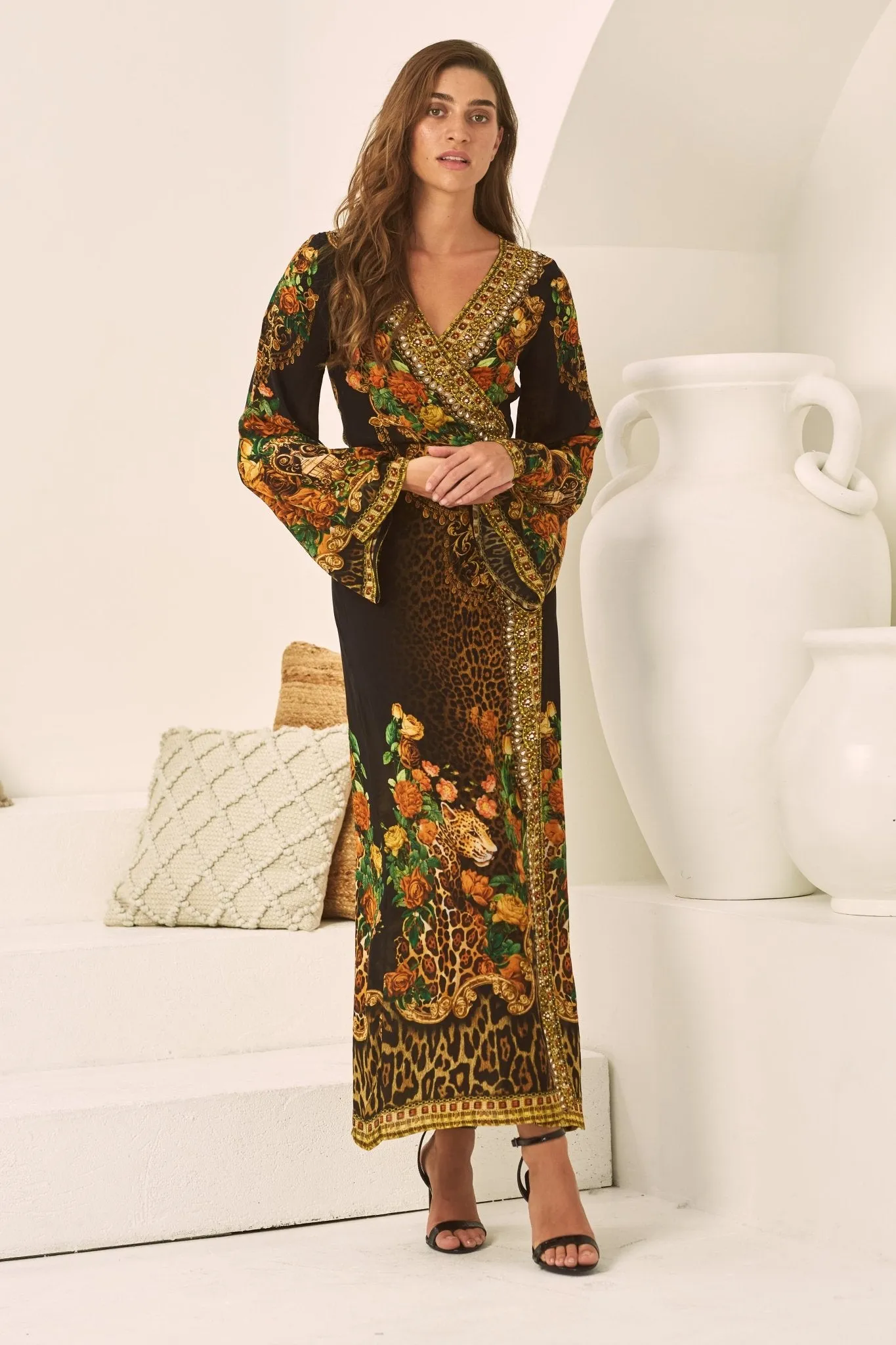 BLACK LEOPARDESS WRAP DRESS sold by Czarina