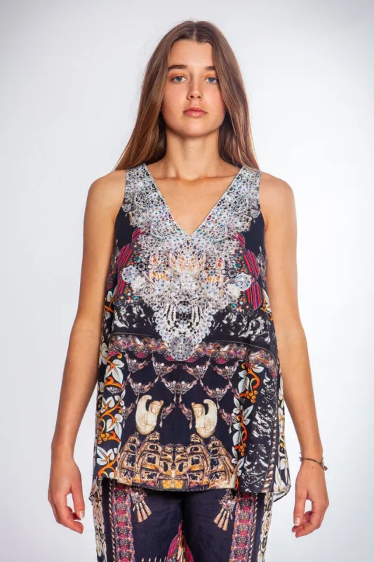 Enchanted V-Neck Linen Tank Top sold by Czarina