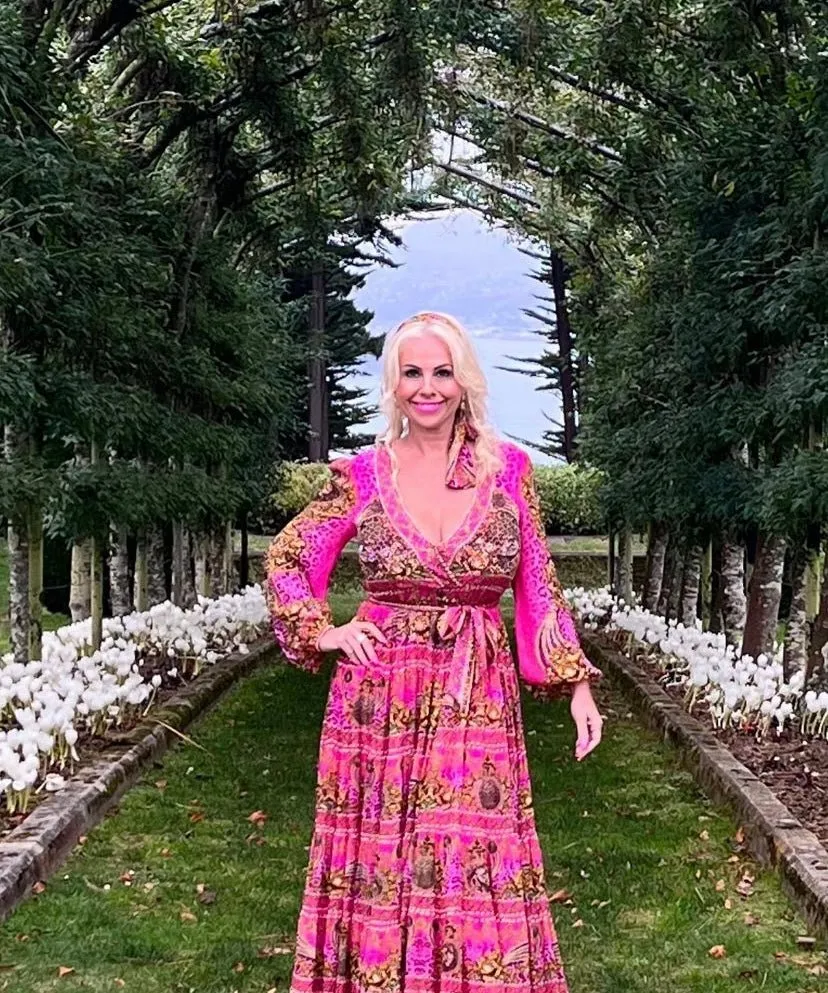 PINK LEOPARD V NK SHIRRED MAXI DRESS - MADE TO ORDER sold by Czarina product image thumbnail 2