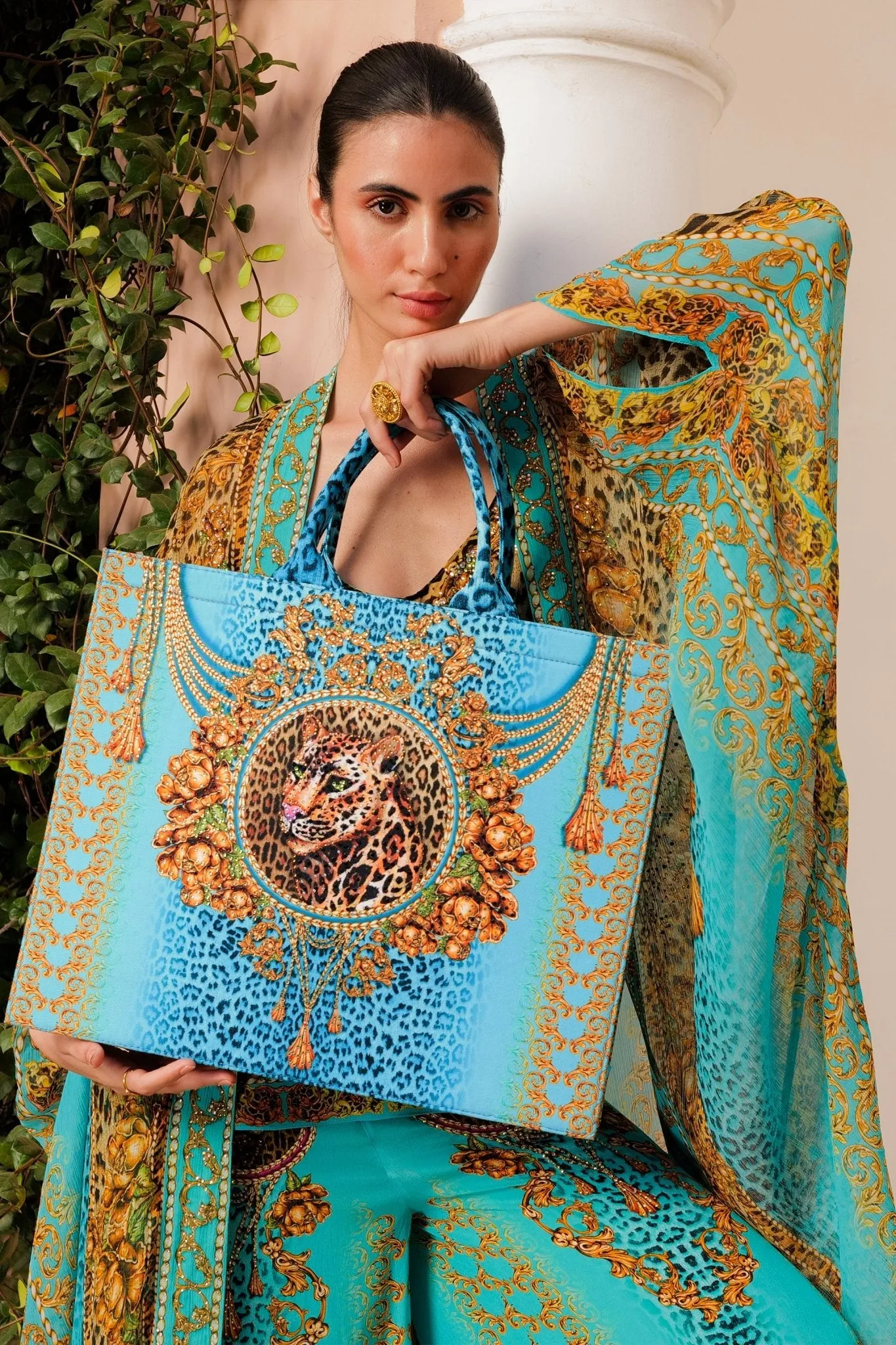 AQUA LEOPARDESS TOTE BAG sold by Czarina