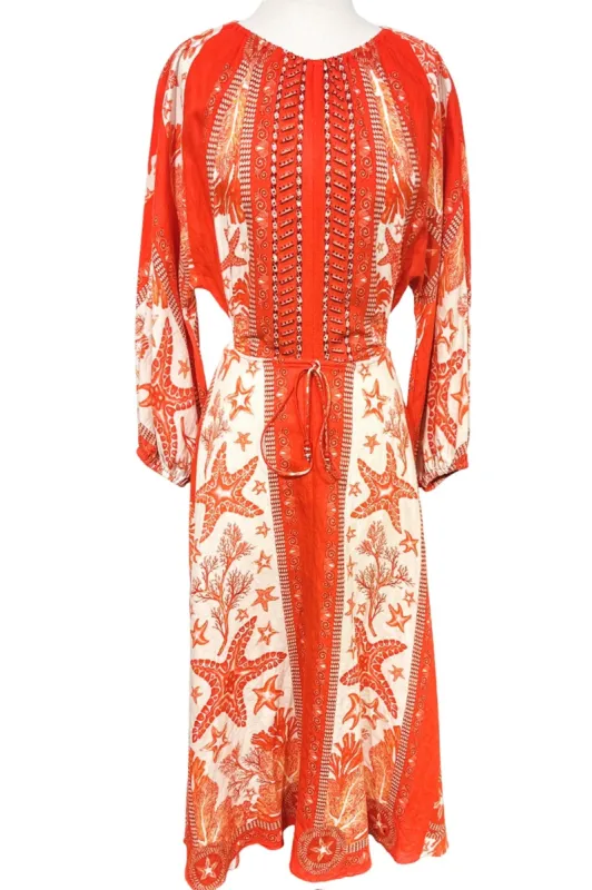 RED CORAL MIDI LINEN DRESS sold by Czarina