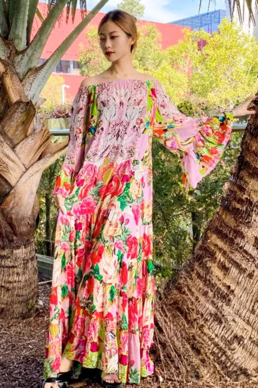 EVERY FLOWER BLOSSOMS OFF SHOULDER MAXI DRESS sold by Czarina