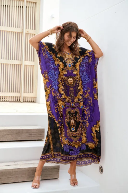 MIDNIGHT BLUE ROUND NECK LONG KAFTAN sold by Czarina