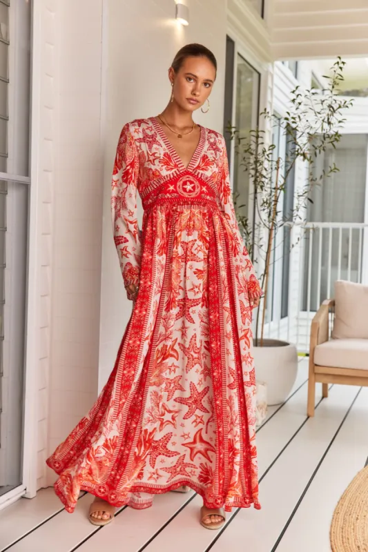 RED CORAL DRESS W FITTED WAIST sold by Czarina