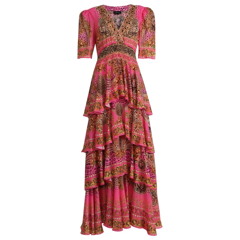 PINK LEOPARD CROSS OVER MAXI DRESS sold by Czarina