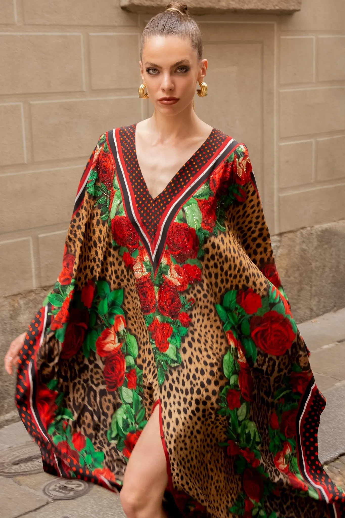 ROSE LEOPARD BIG WIDTH SILK LONG KAFTAN sold by Czarina product image thumbnail 2