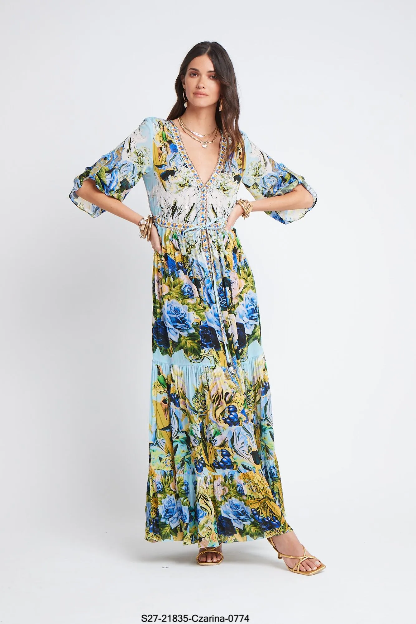 SUMMER BLUES WAIST DRAWSTRING MAXI DRESS sold by Czarina