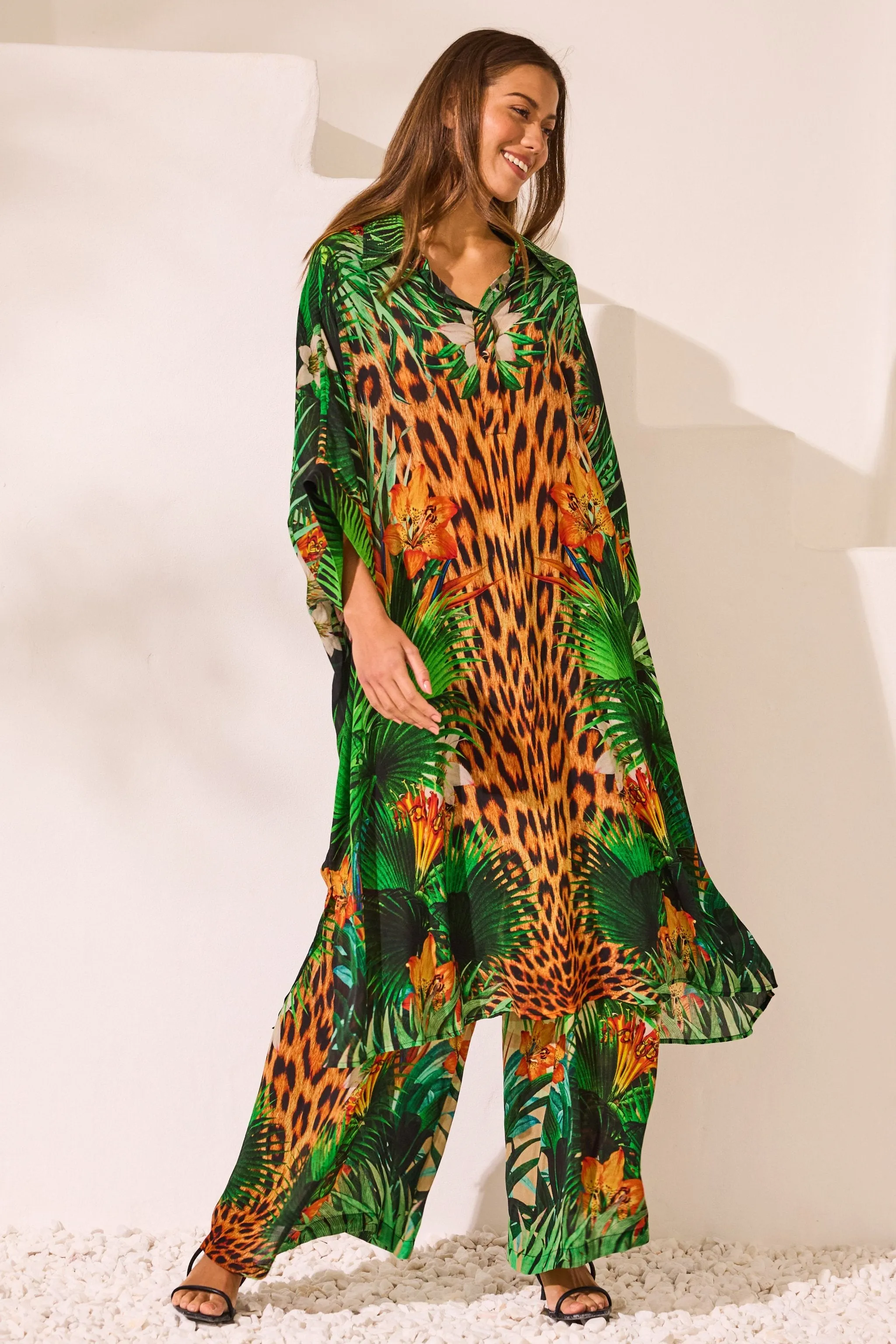 Tropical Temptation Midi Collar Kaftan sold by Czarina