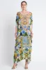 SUMMER BLUES ROUND-NECK SILK LONG KAFTAN sold by Czarina
