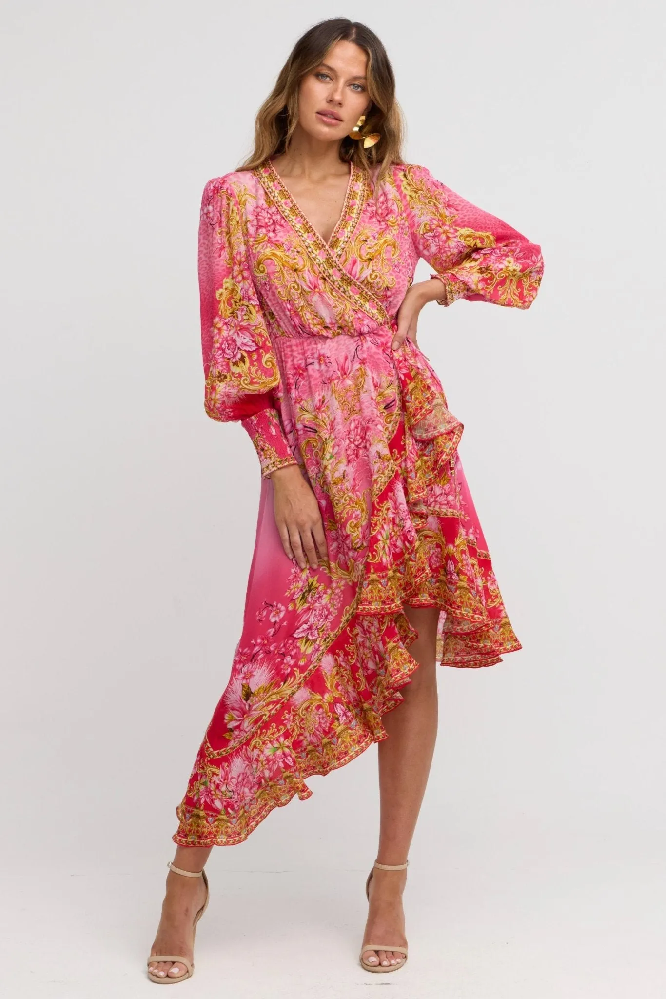 Pink Candy Hi Low Wrap Dress sold by Czarina