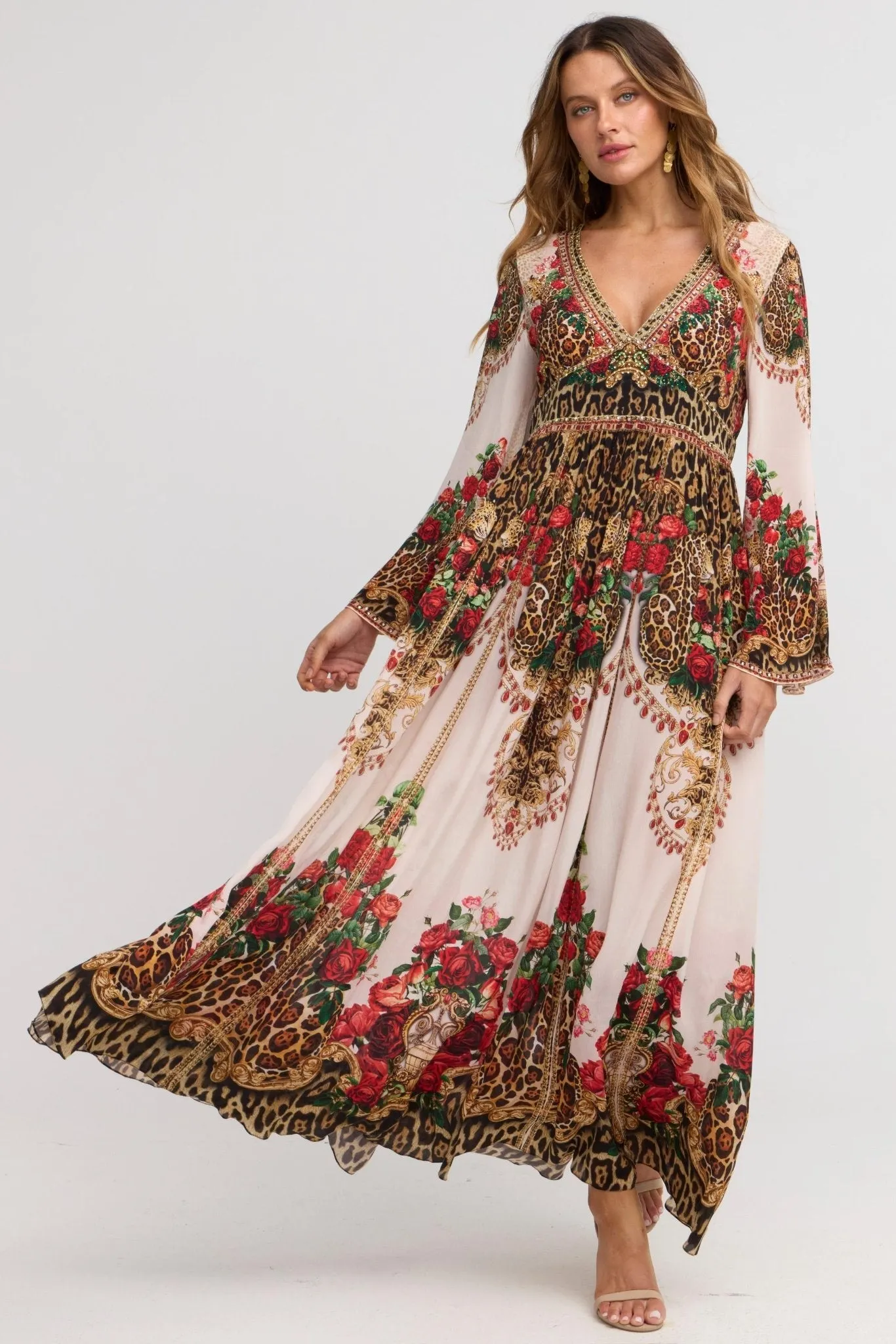 White Leopardess Maxi w Flare Sleeves sold by Czarina product image thumbnail 2