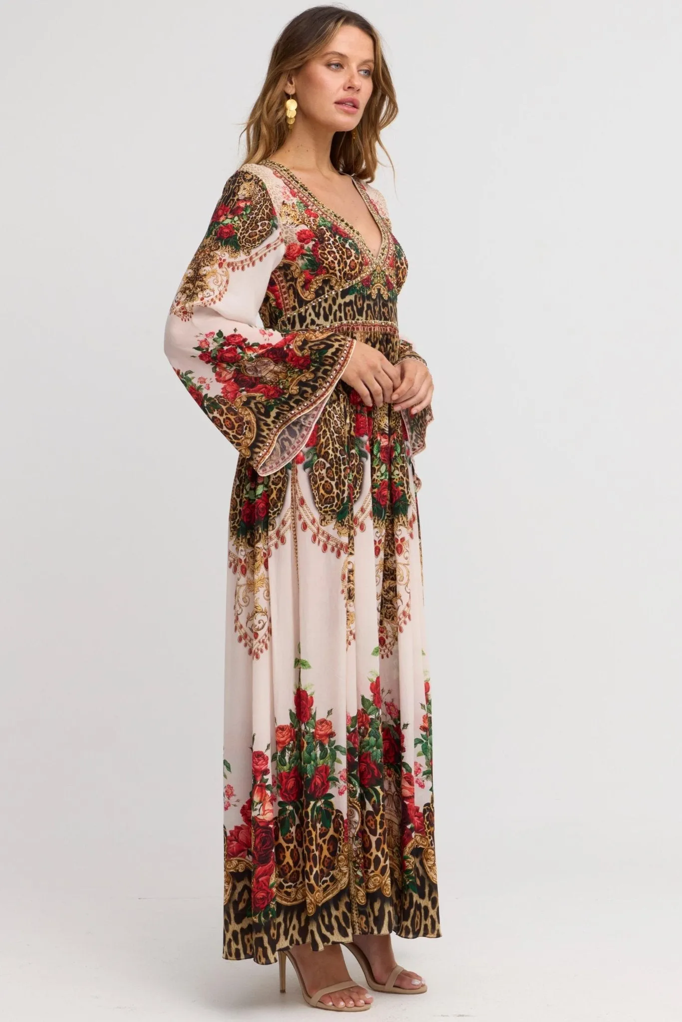 White Leopardess Maxi w Flare Sleeves sold by Czarina product image thumbnail 3