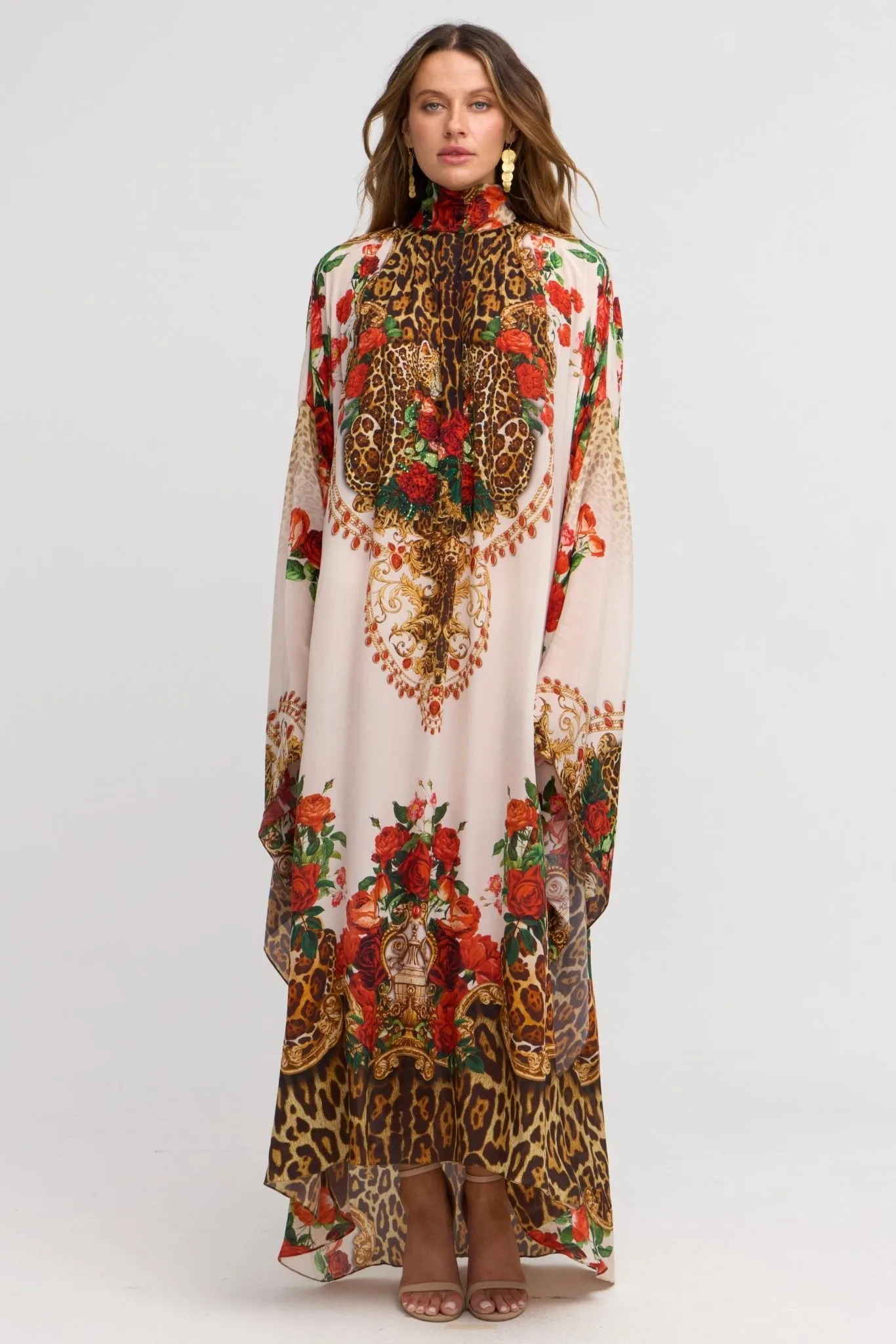White Leopardess High-neck Maxi Kaftan sold by Czarina