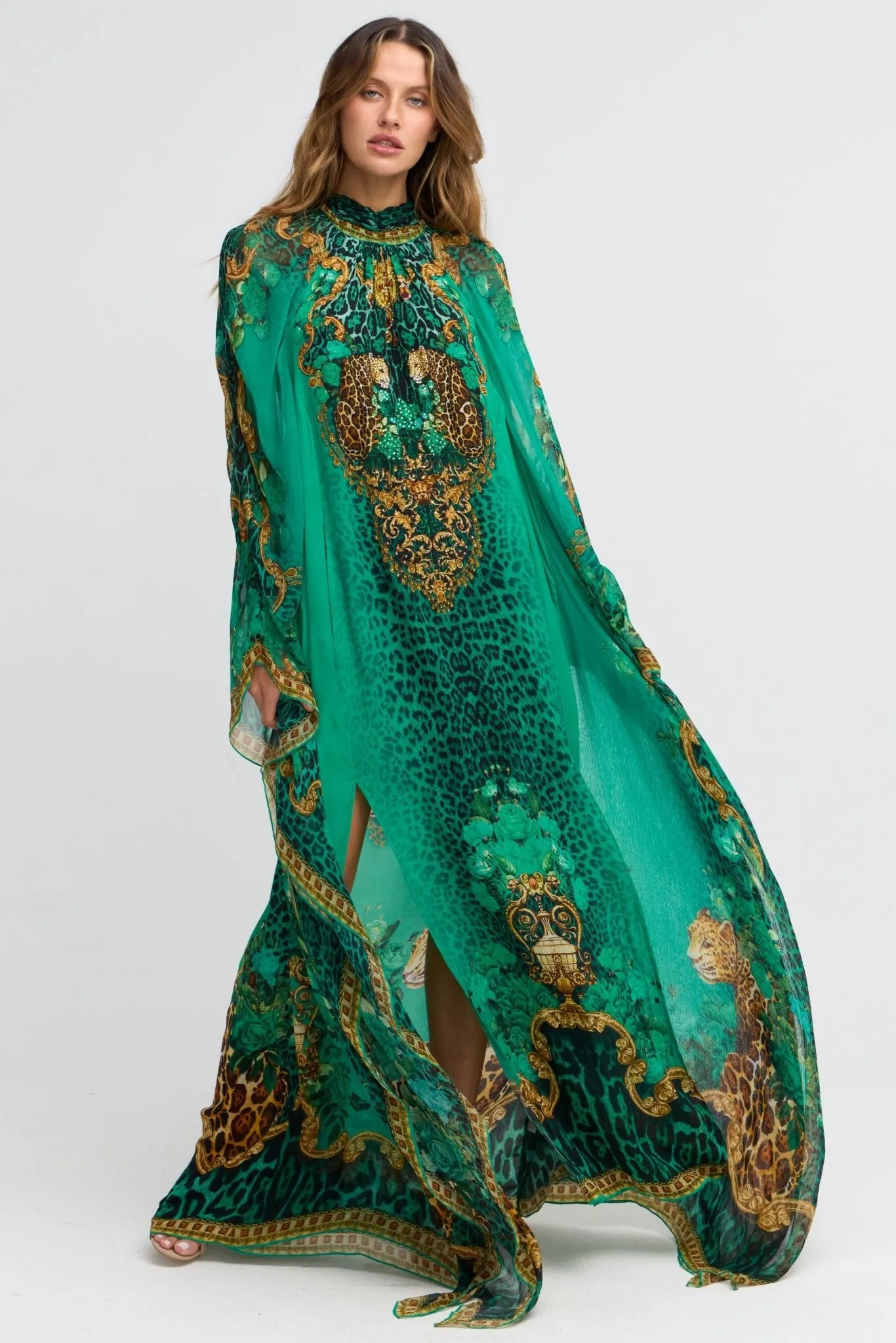Emerald Leopardess High-neck Maxi Kaftan (PRE-ORDER) sold by Czarina product image thumbnail 3