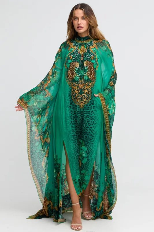 Emerald Leopardess High-neck Maxi Kaftan (PRE-ORDER) sold by Czarina