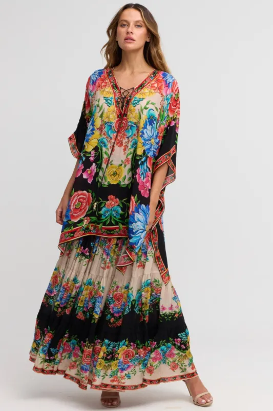 Spanish Flowers Maxi Skirt w Side Slit sold by Czarina