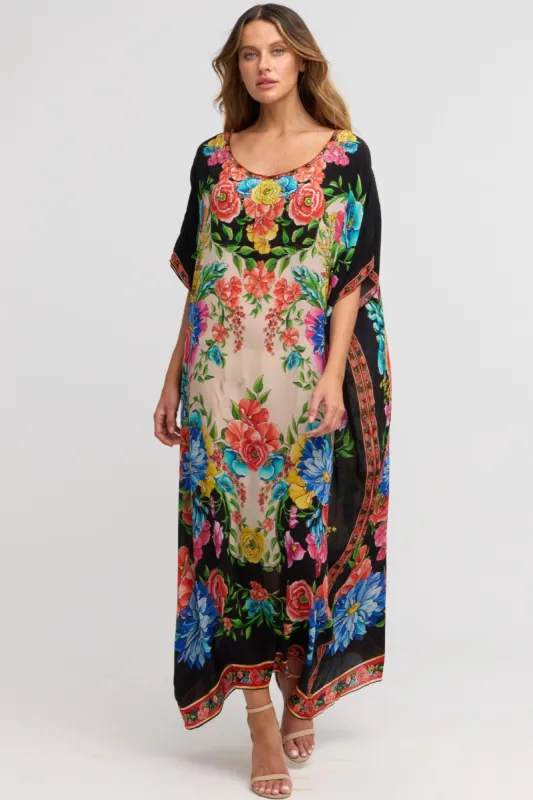 Spanish Flowers Round-neck Long Kaftan sold by Czarina