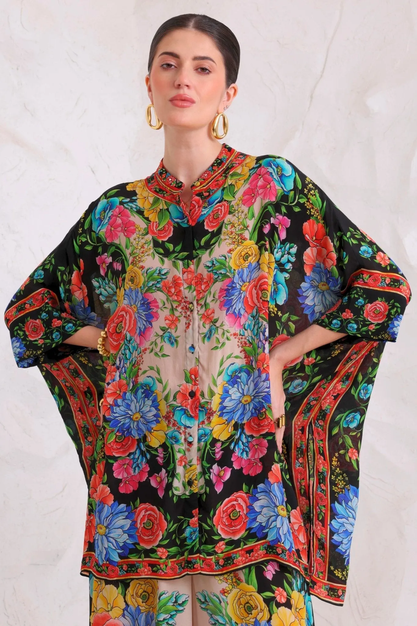 Spanish Flowers Kaftan Top w Sleeves sold by Czarina product image thumbnail 3