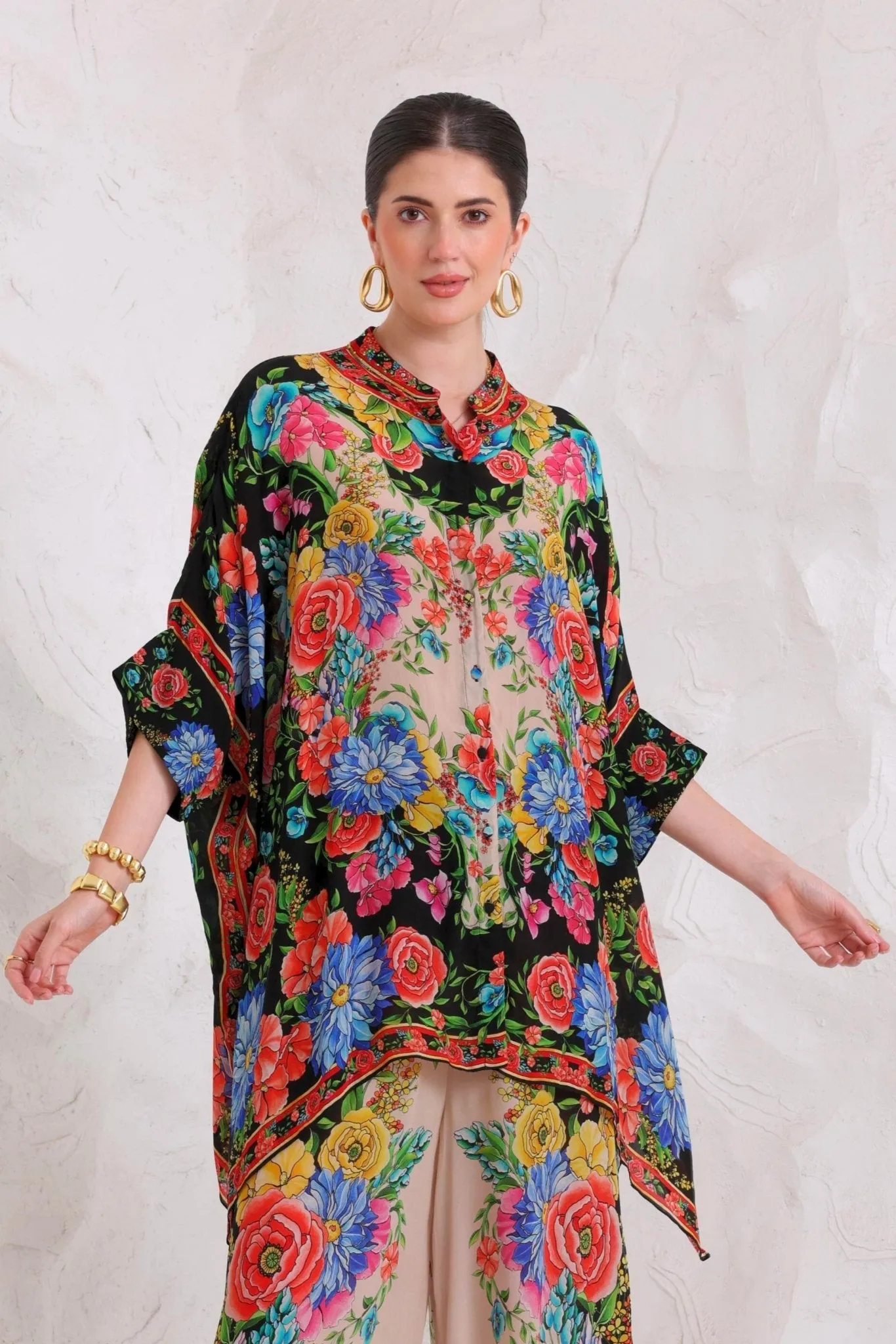 Spanish Flowers Kaftan Top w Sleeves sold by Czarina