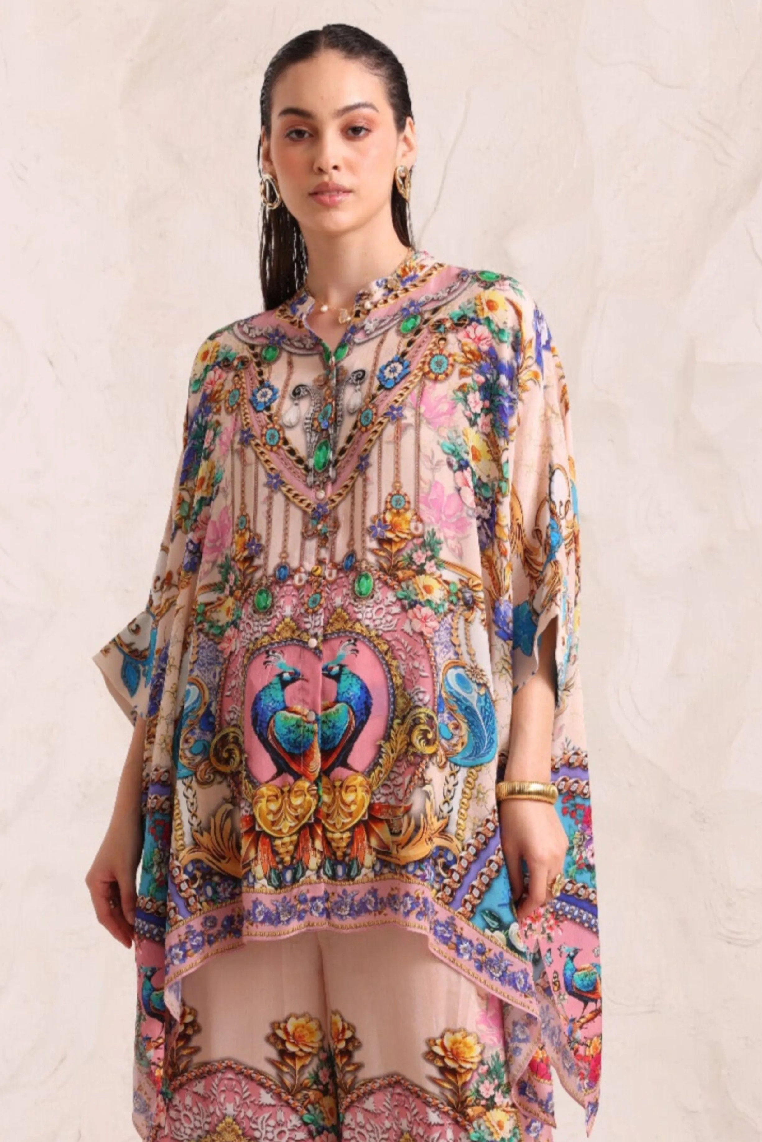 Peacock Dreams Kaftan Top w Sleeves sold by Czarina