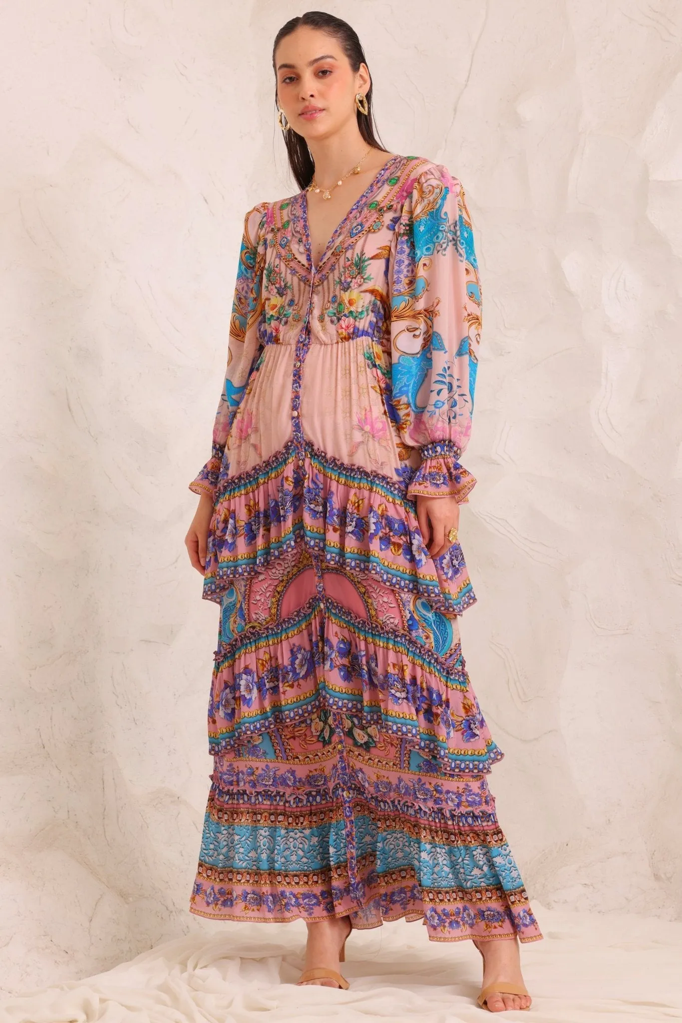 Peacock Dreams Vn Button Down Maxi Dress sold by Czarina