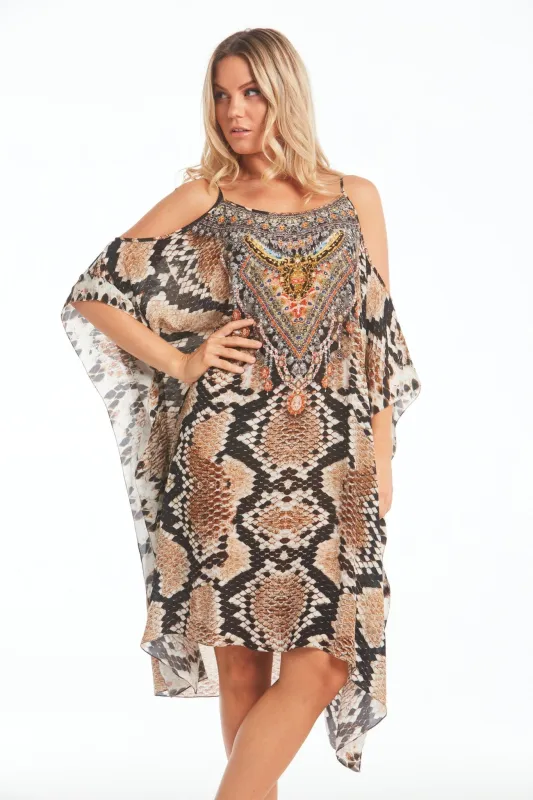 Wild Desert Cold-Shoulder Short Kaftan sold by Czarina