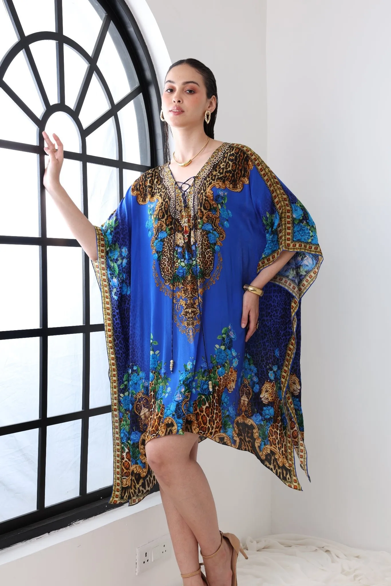 BLUE LEOPARDESS SHORT KAFTAN sold by Czarina