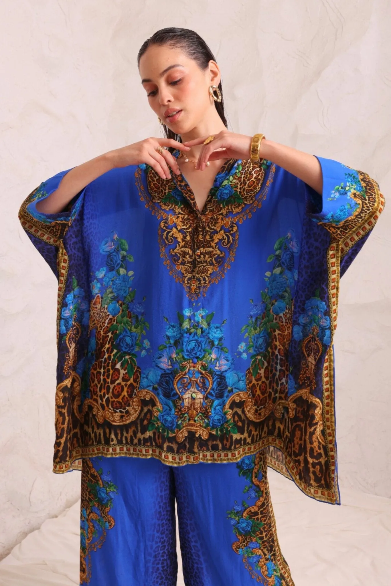 BLUE LEOPARDESS KAFTAN TOP W SLEEVES sold by Czarina product image thumbnail 4