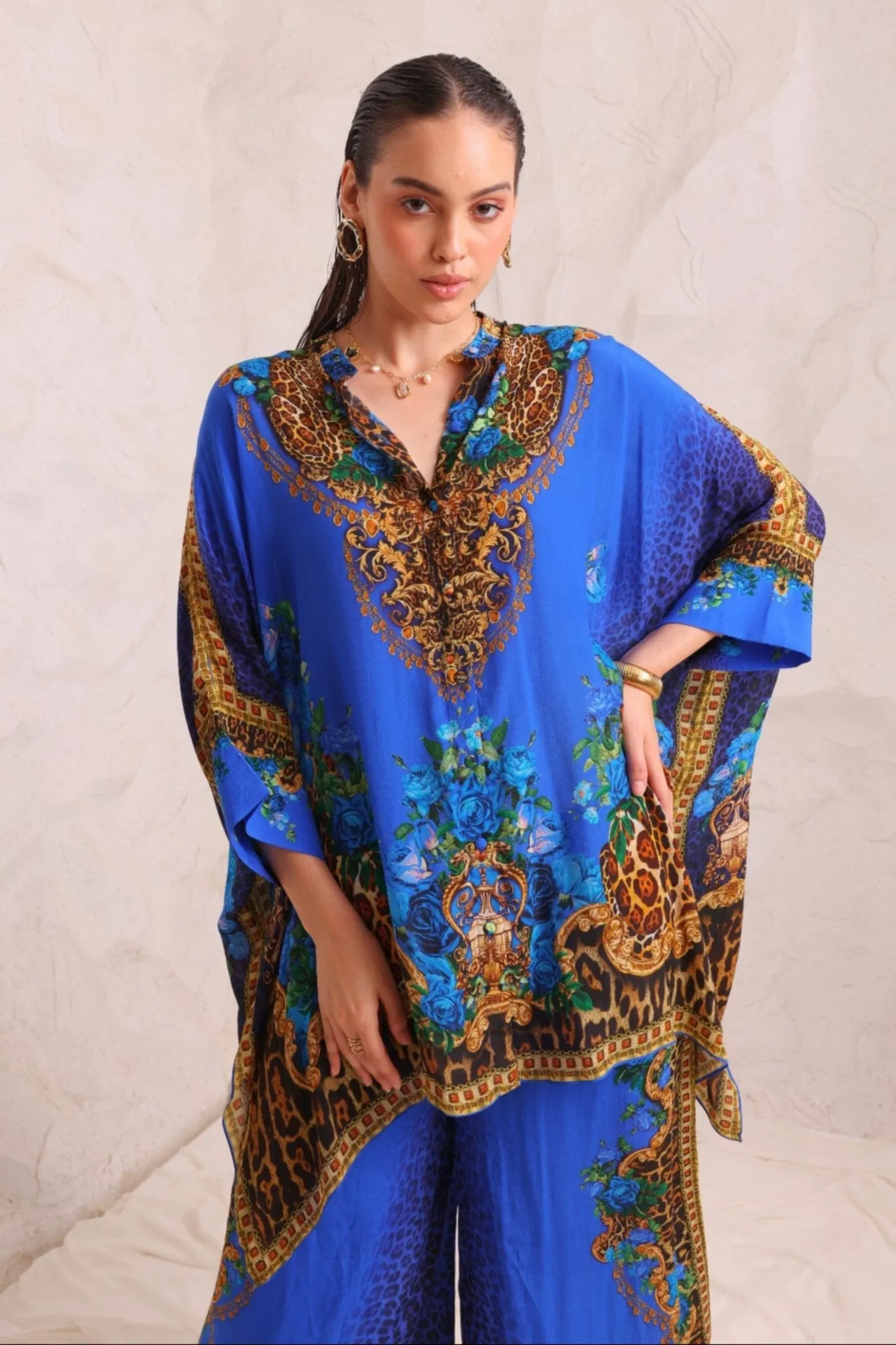 BLUE LEOPARDESS KAFTAN TOP W SLEEVES sold by Czarina product image thumbnail 3