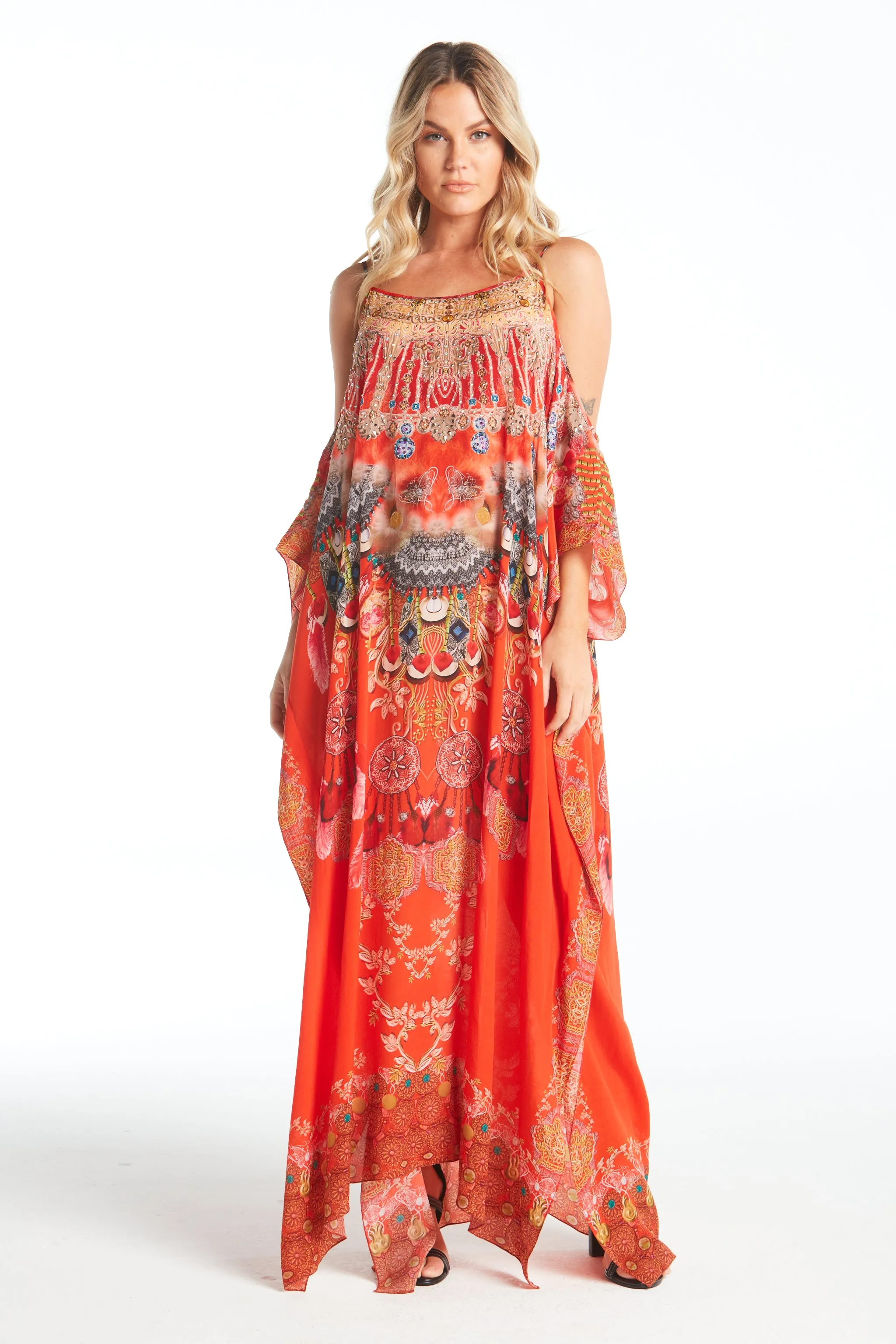 Goddess Cold-Shoulder Long Kaftan sold by Czarina