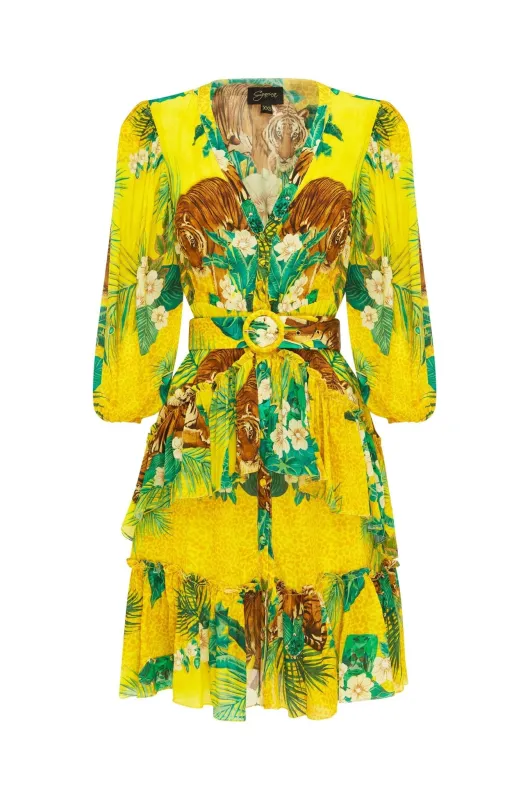 TROPICAL TIGRESS SHORT RUFFLE DRESS sold by Czarina