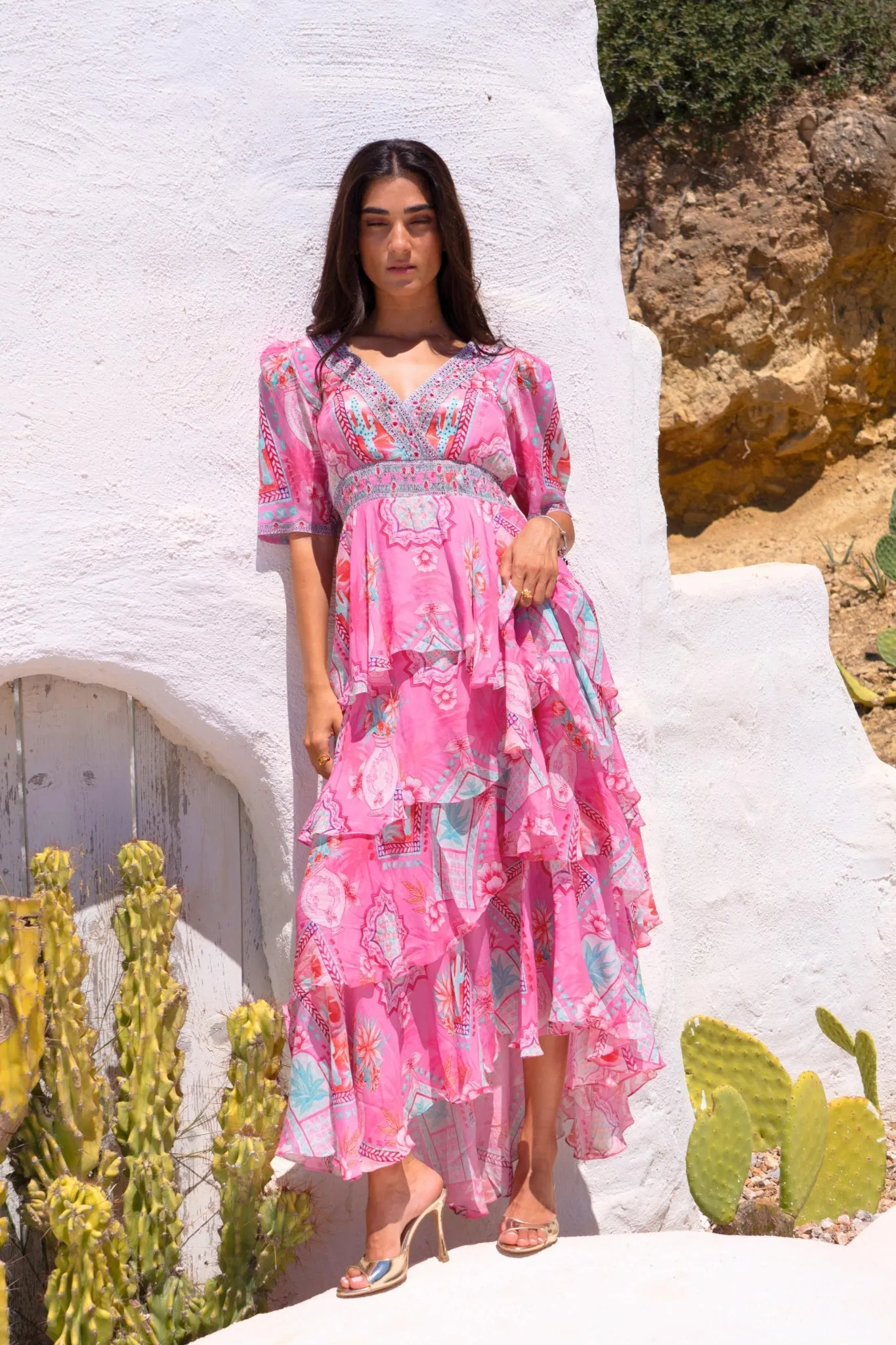 Pink Boho Cross Over Maxi Dress sold by Czarina product image thumbnail 4