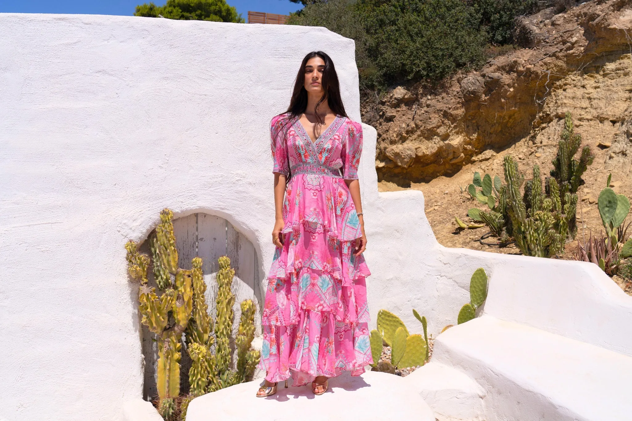Pink Boho Cross Over Maxi Dress sold by Czarina product image thumbnail 5