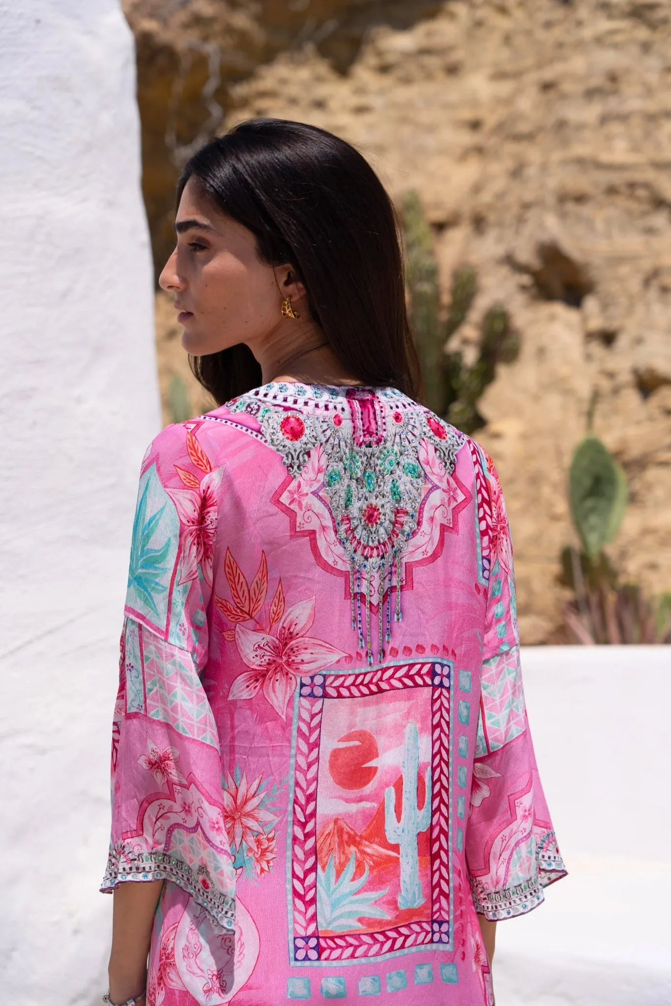 Pink Boho Long Jacket w Side Slit sold by Czarina product image thumbnail 5
