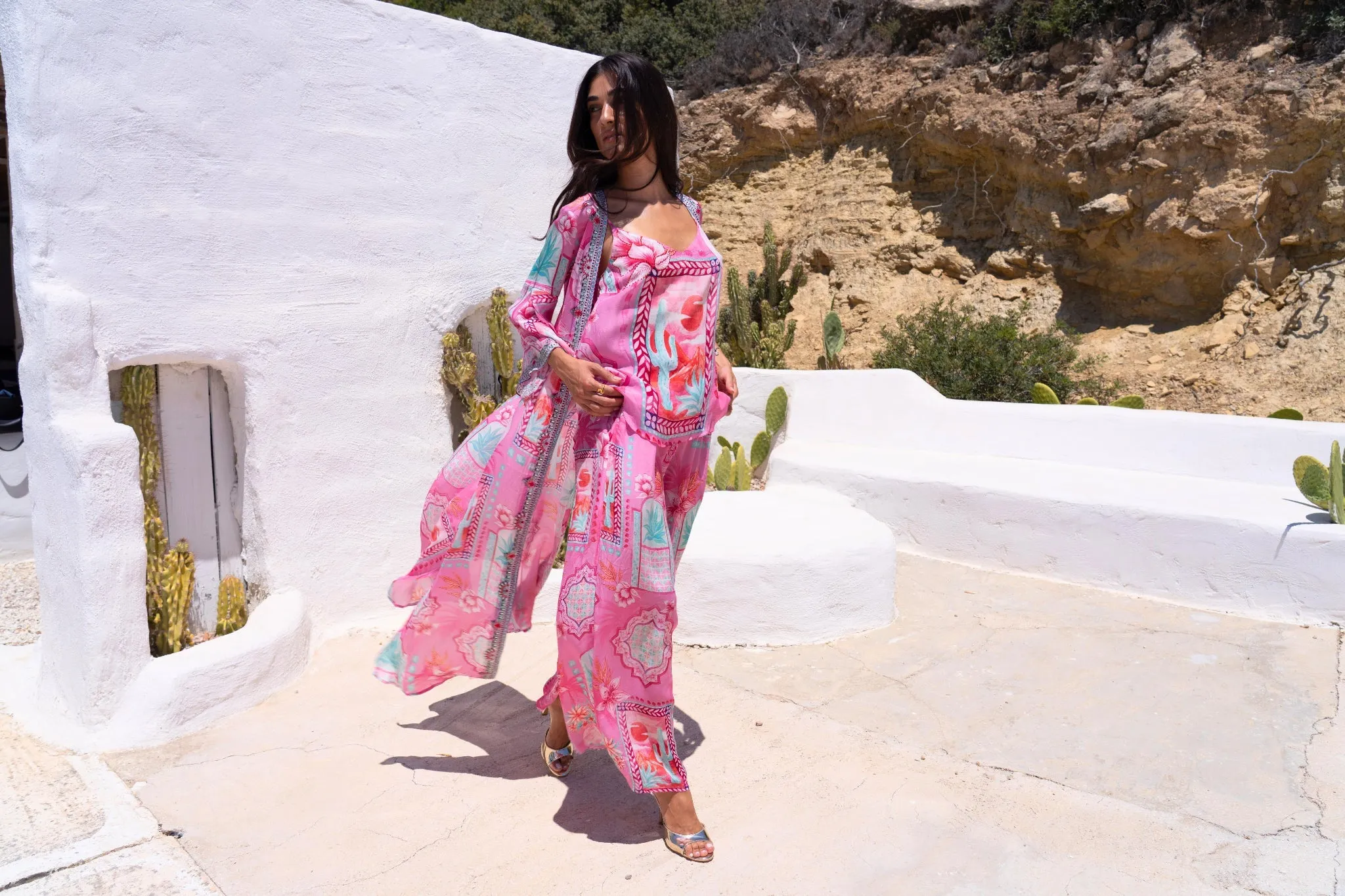 Pink Boho Long Jacket w Side Slit sold by Czarina product image thumbnail 3