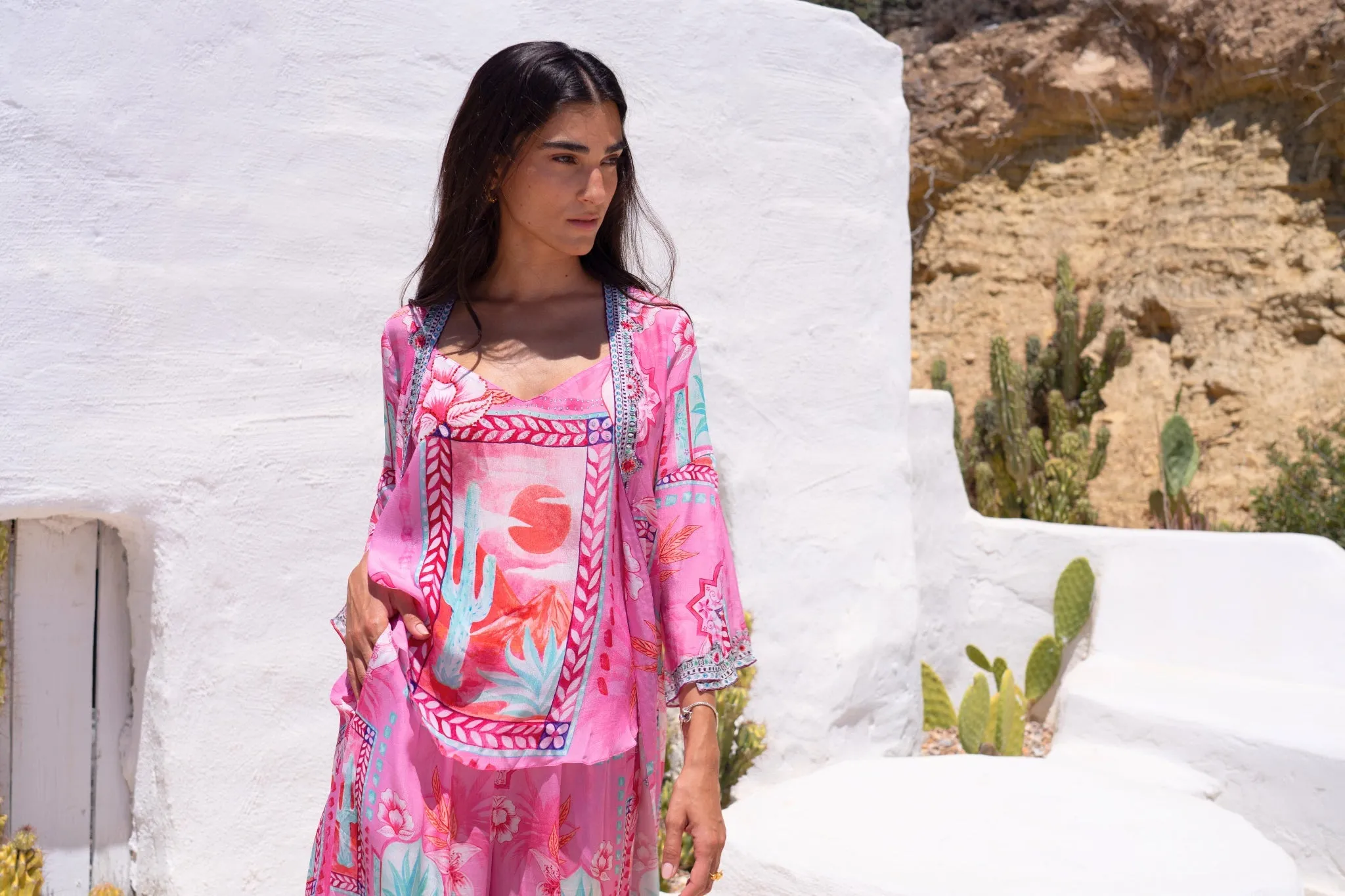 Pink Boho Long Jacket w Side Slit sold by Czarina product image thumbnail 2