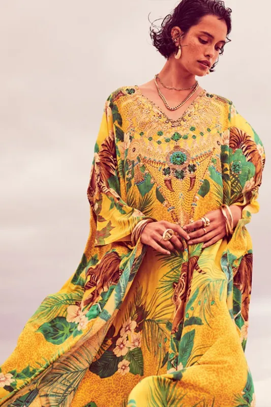TROPICAL TIGRESS BIG WIDTH 100%  SILK KAFTAN sold by Czarina